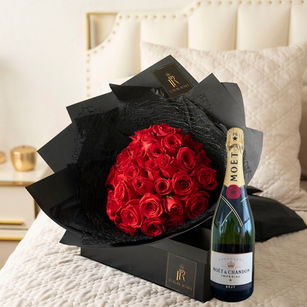 VALENTINE'S DAY RED ROSES BOUQUET & MOET