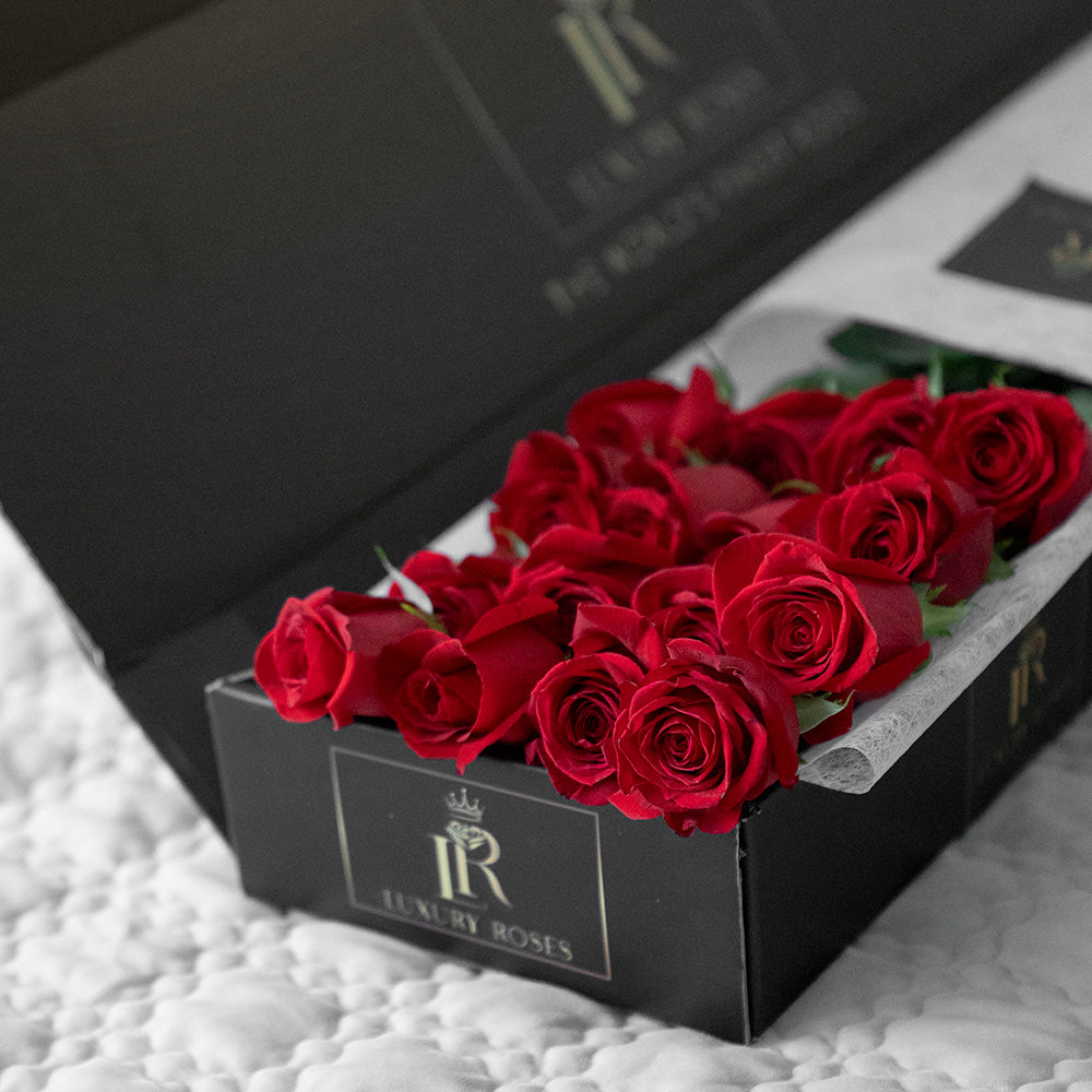 RED ROSES LUXURY BOX, TEDDY & CHOCOLATE