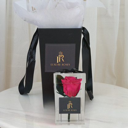 LONG LASTING DARK PINK ROSE - ACRYLIC BOX