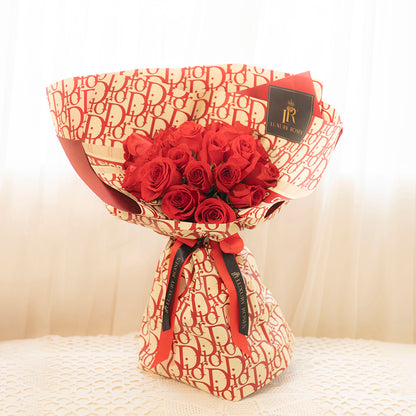 RED ROSES BOUQUET - RED DIOR WRAPPING -