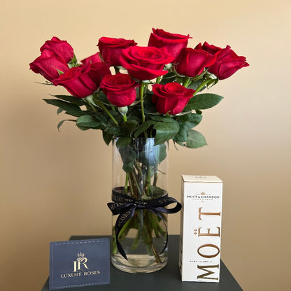 VALENTINE'S DAY RED ROSES BOUQUET & MOET